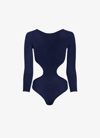 Maillot de bain à pois et découpes - Marine