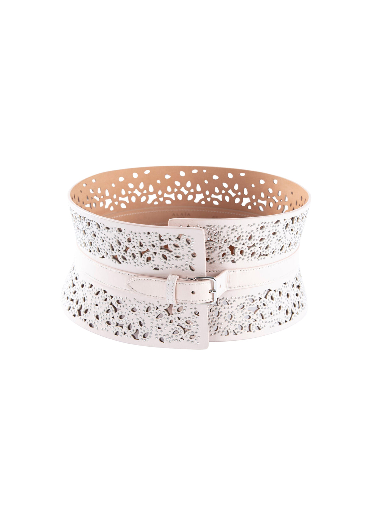 Perforated leather belt - Pebble