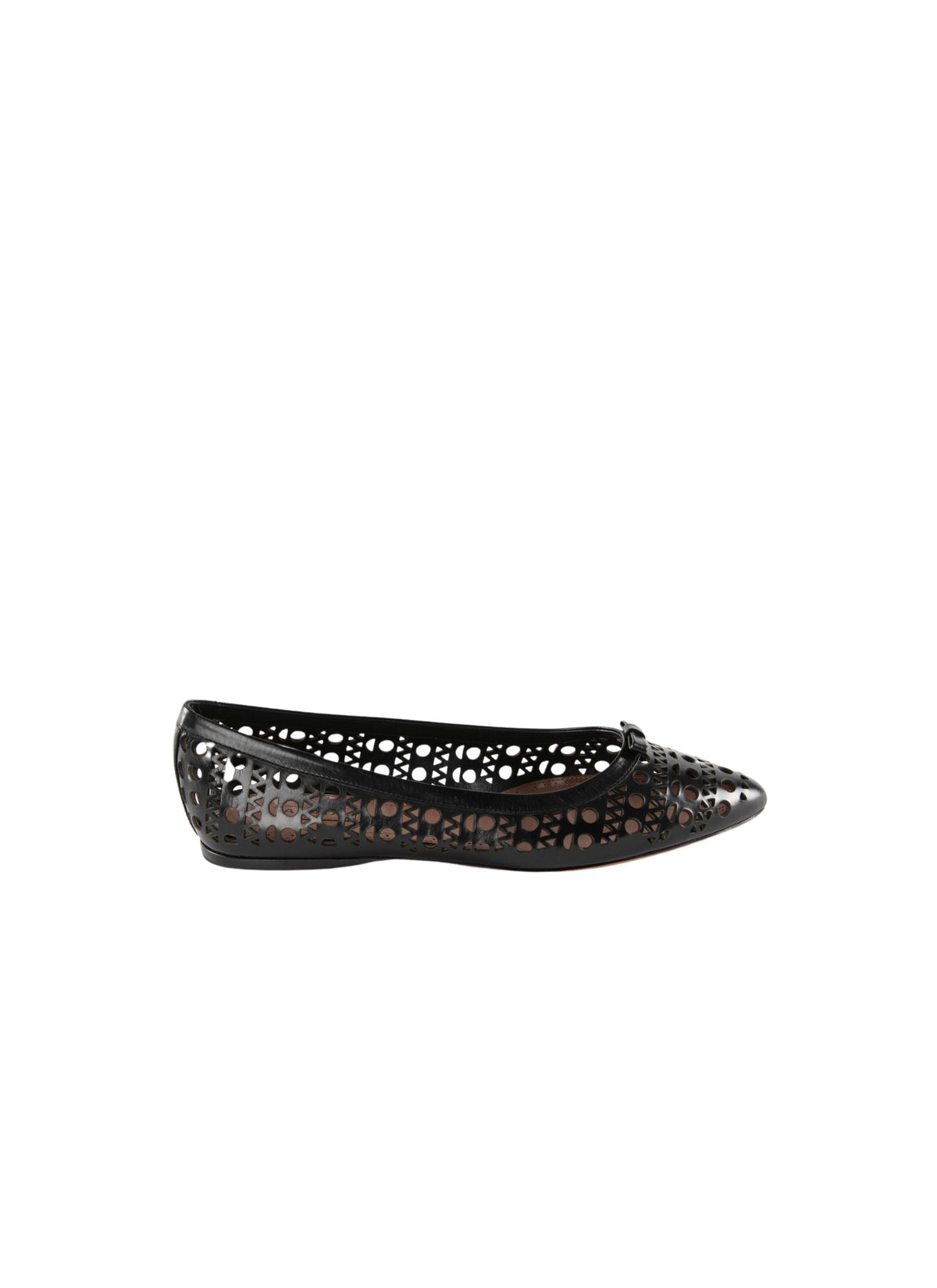 Perforated ballerinas with leather bow toe - Black intense