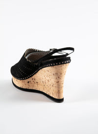 Leather cork wedge heeled sandals - Black intense