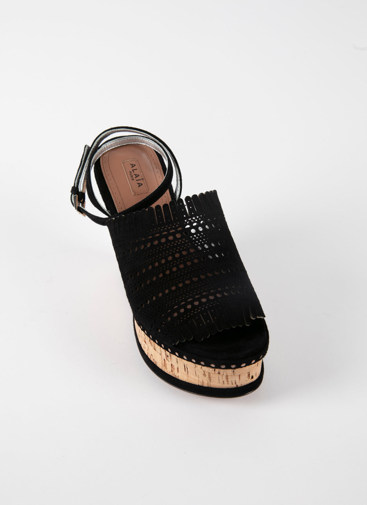 Leather cork wedge heeled sandals - Black intense