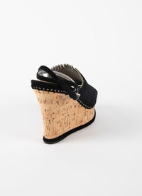 Leather cork wedge heeled sandals - Black intense