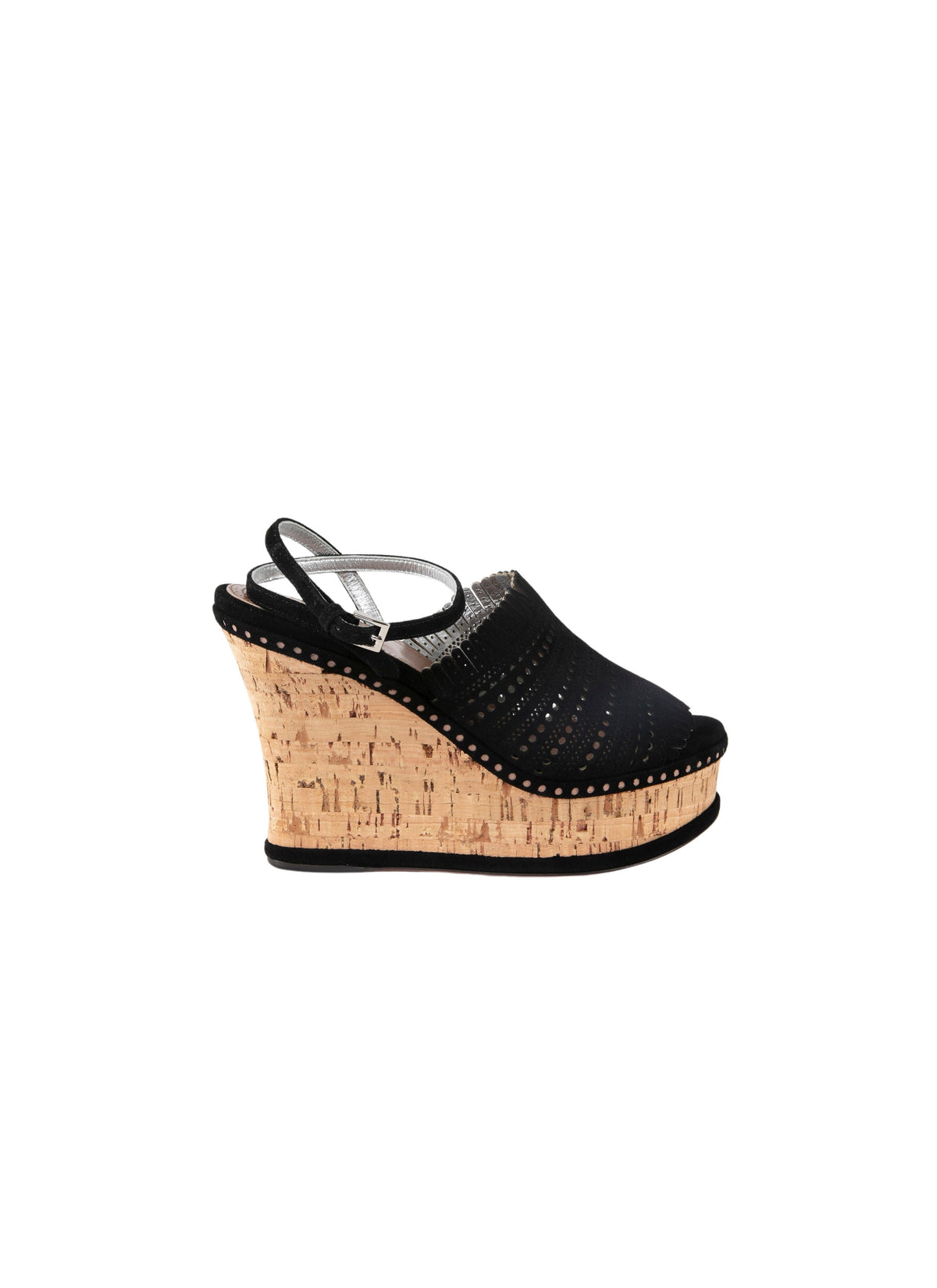 Leather cork wedge heeled sandals - Black intense