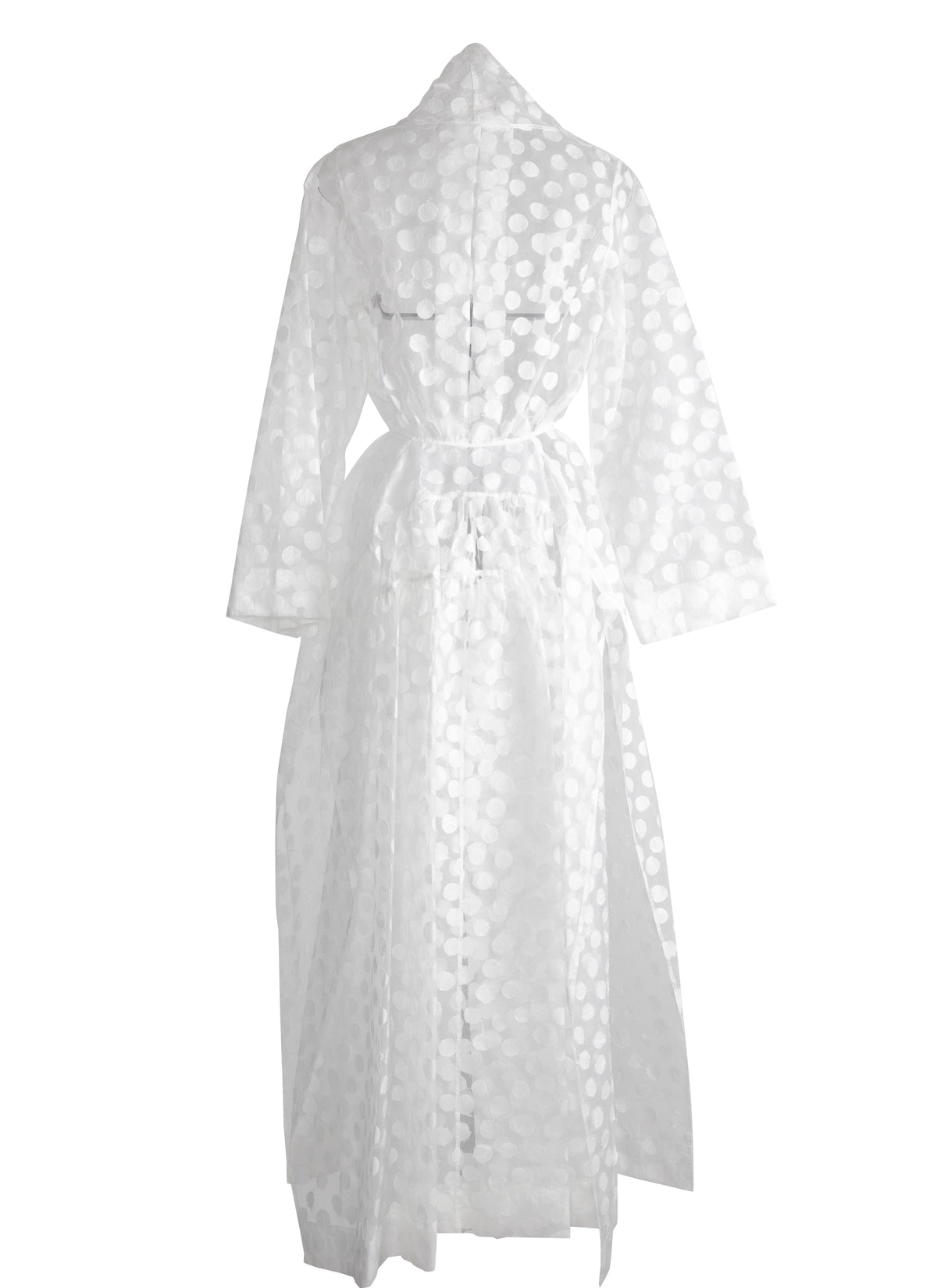 Robe kimono longue transparente à pois - Blanc