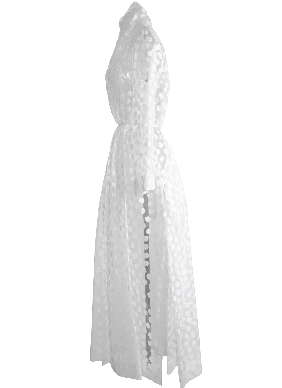 Robe kimono longue transparente à pois - Blanc