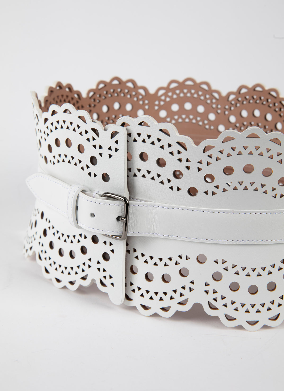 Ceinture corset perforée en cuir - Blanc optique