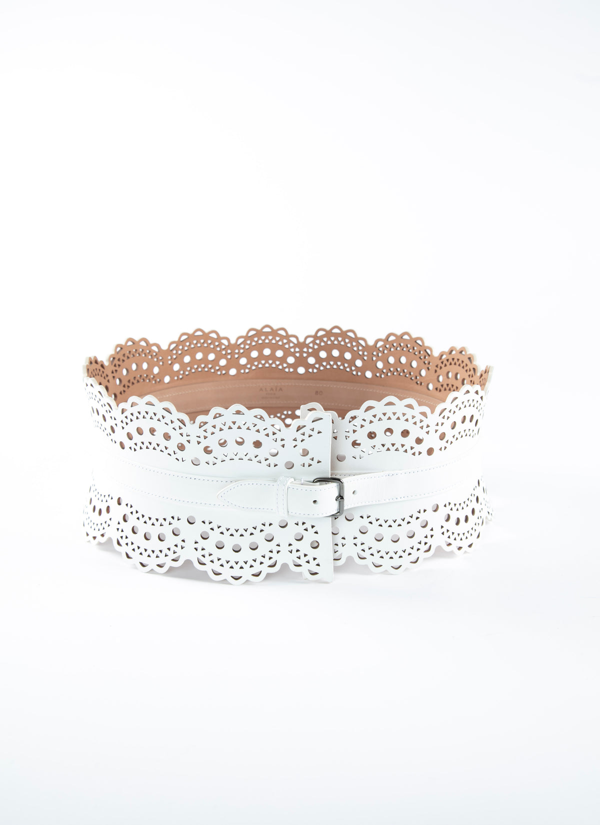 Ceinture corset perforée en cuir - Blanc optique