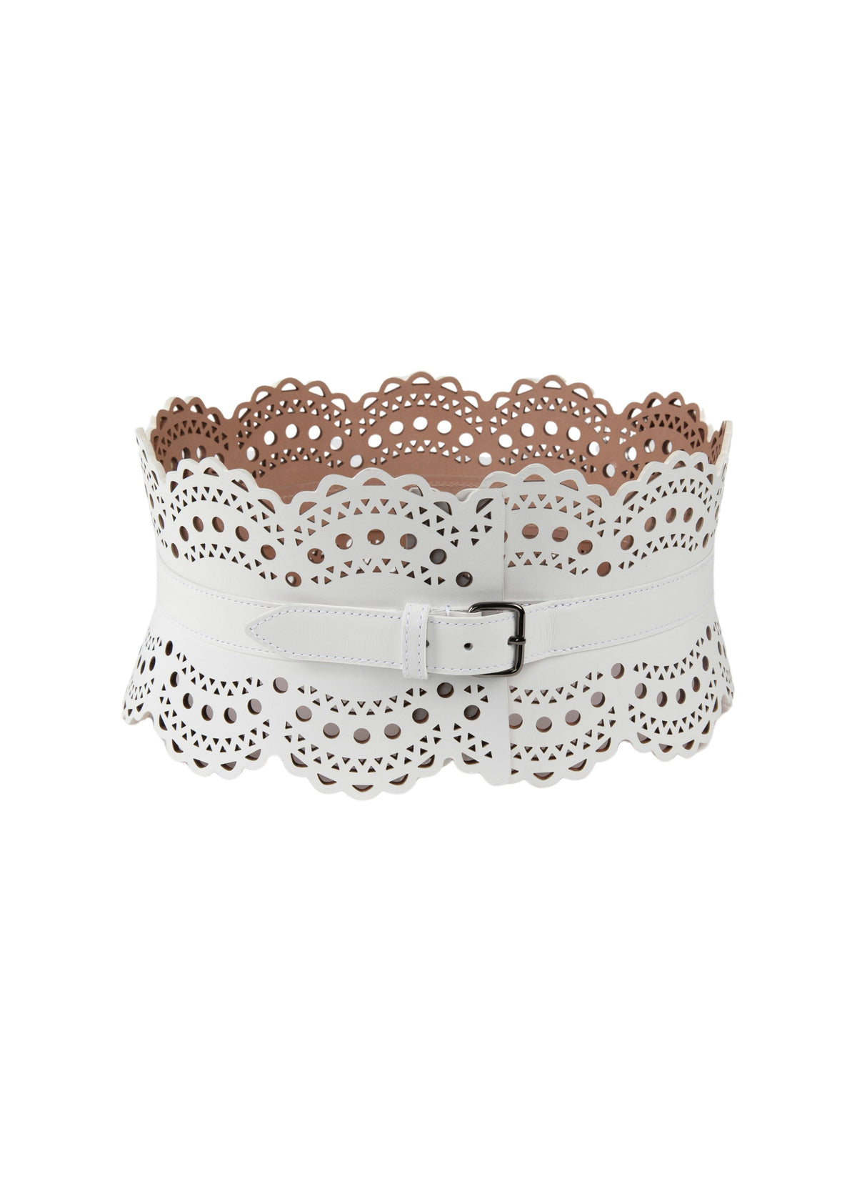 Ceinture corset perforée en cuir - Blanc optique