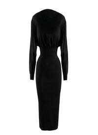 Robe à manches longues cintrée à la taille - Noir