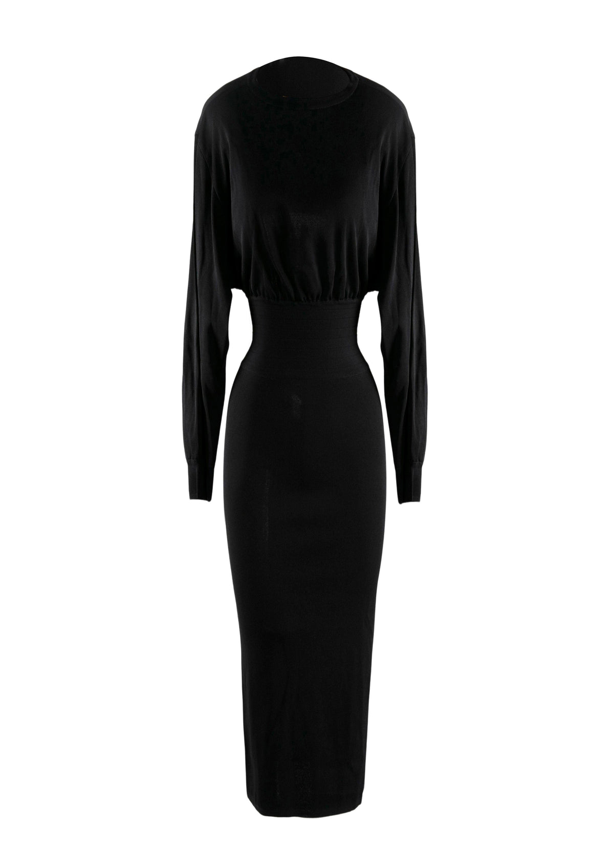 Robe à manches longues cintrée à la taille - Noir