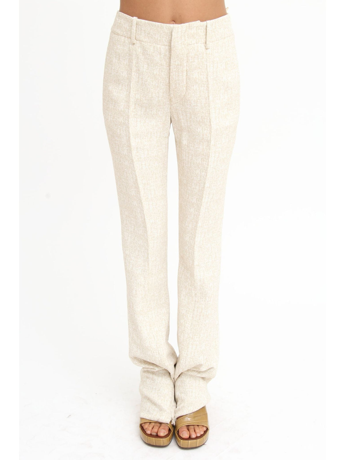 OK PORTE_Pantalon ajusté en tweed - Sandy Khaki