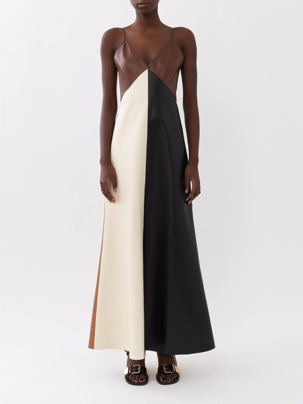 OK PORTE_Robe patchwork en cuir - Multicolor Brown