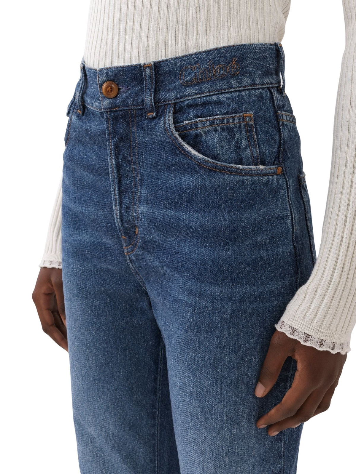 OK PORTE_Jean flare taille haute - Faded Denim