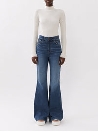 OK PORTE_Jean flare taille haute - Faded Denim