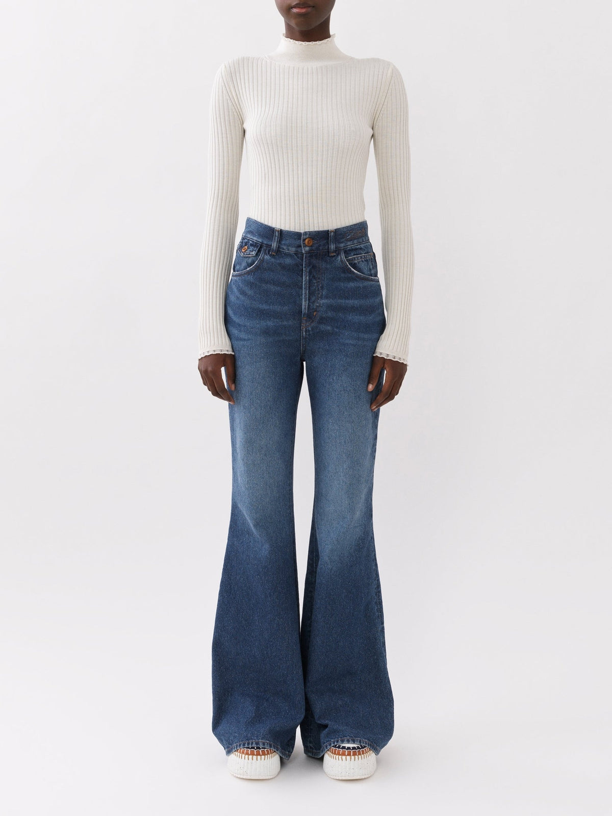 OK PORTE_Jean flare taille haute - Faded Denim
