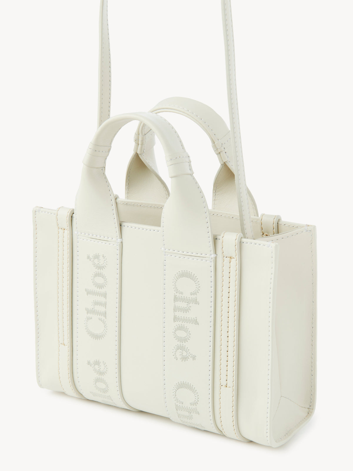 OK PORTE_Mini cabas Woody à bandoulière en cuir - White
