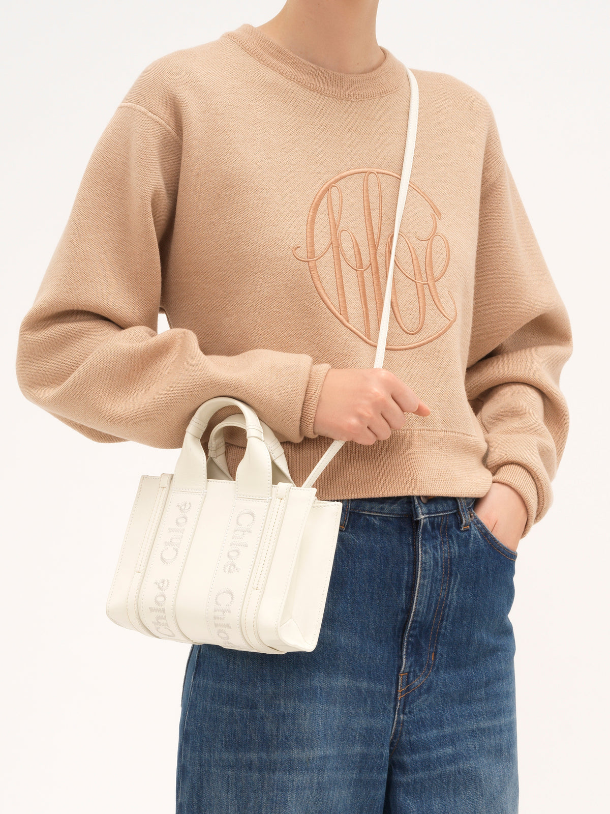 OK PORTE_Mini cabas Woody à bandoulière en cuir - White