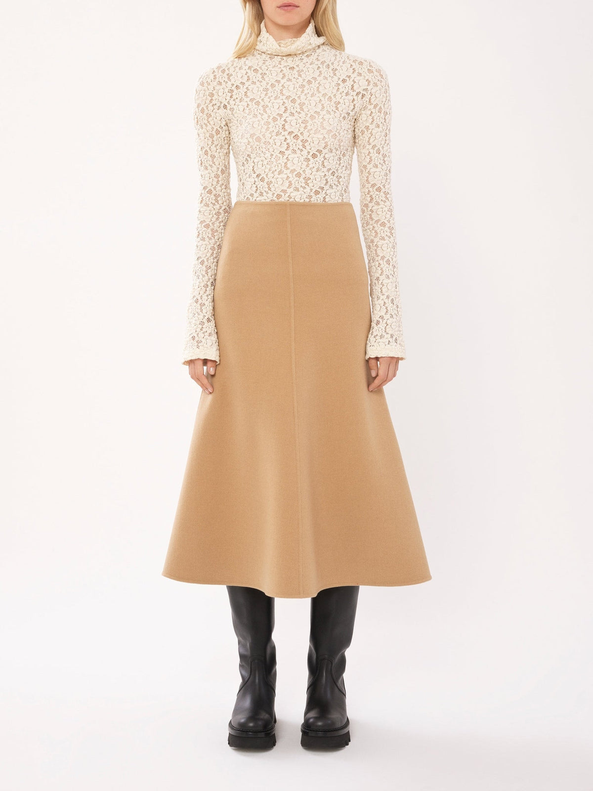 OK PORTE_Jupe en laine et cachemire - Pearl Beige
