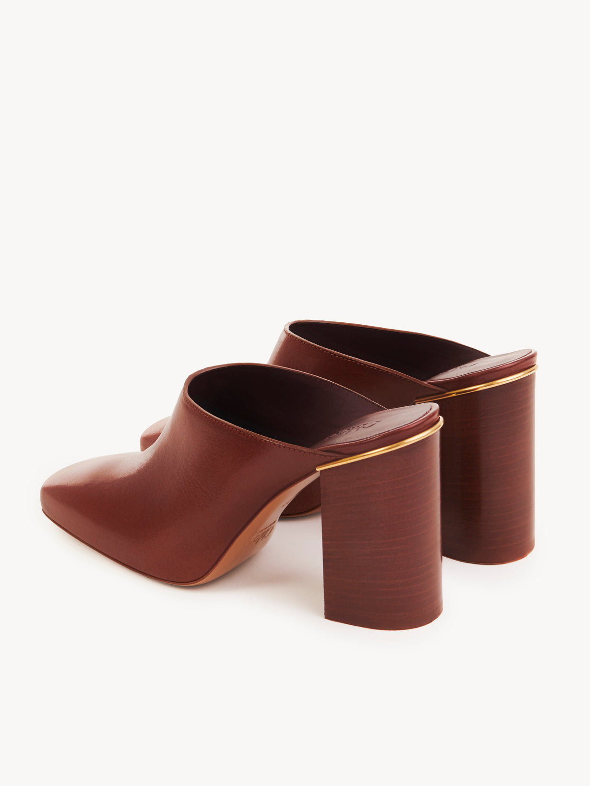 OK PORTE_Mules Ambre à talons 95 en cuir - Cognac Brown