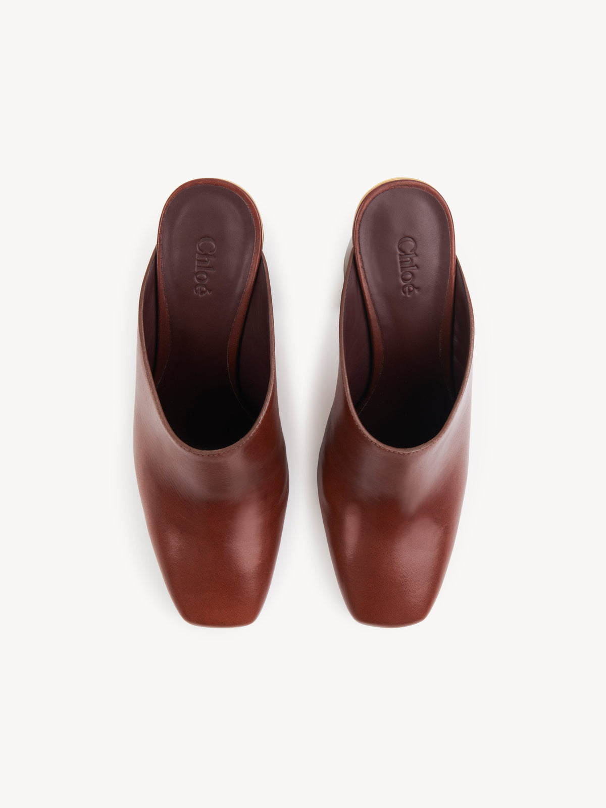OK PORTE_Mules Ambre à talons 95 en cuir - Cognac Brown