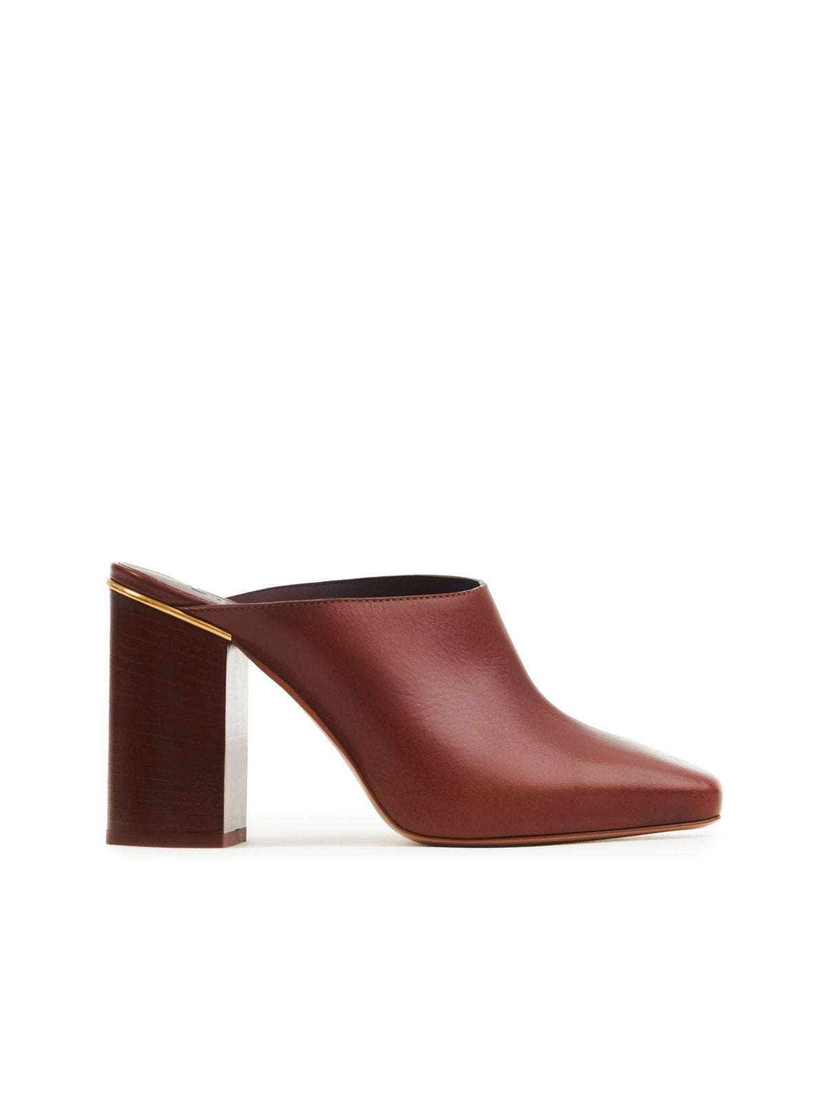 OK PORTE_Mules Ambre à talons 95 en cuir - Cognac Brown