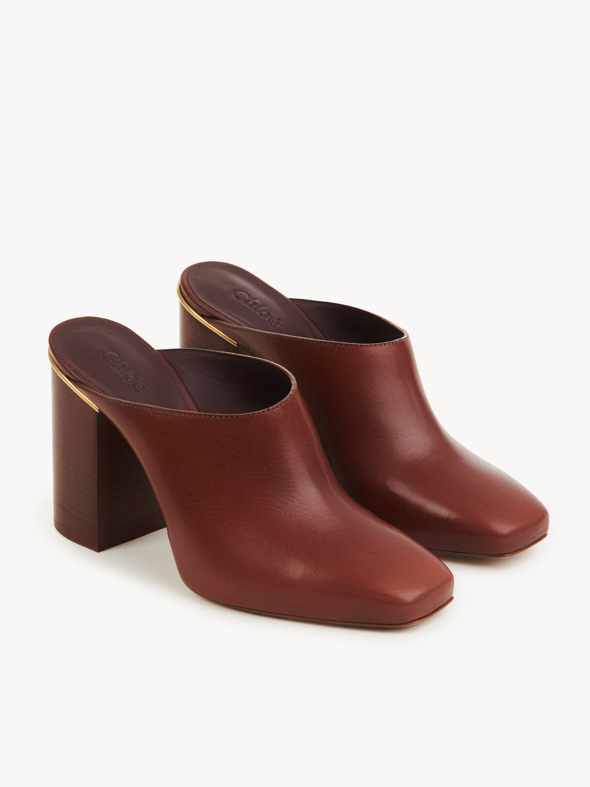 OK PORTE_Mules Ambre à talons 95 en cuir - Cognac Brown