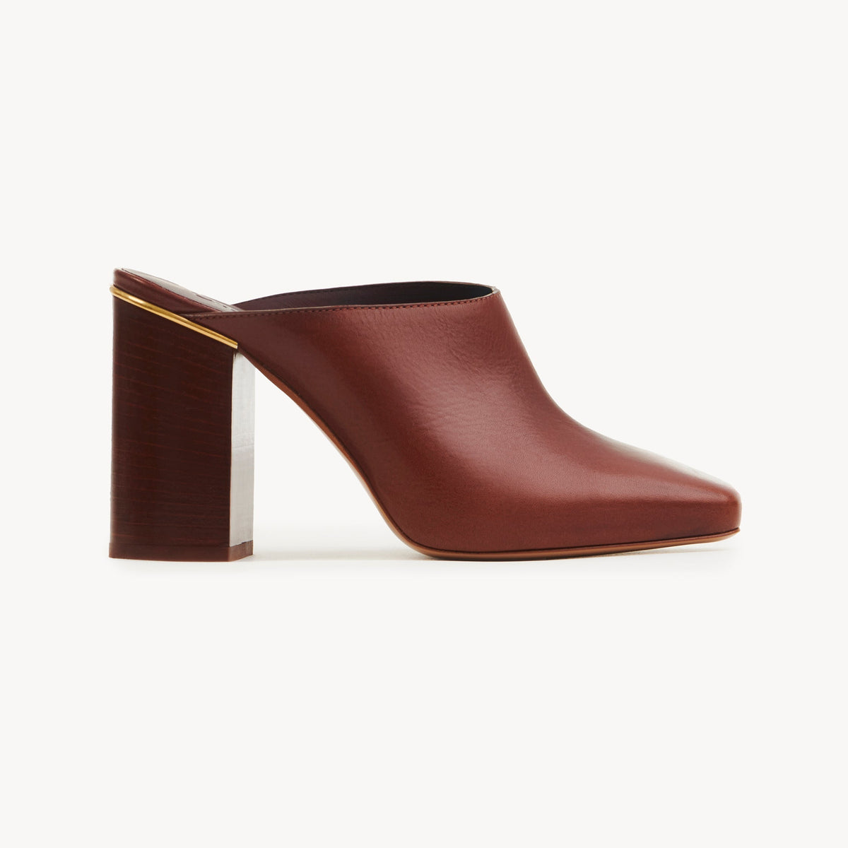 OK PORTE_Mules Ambre à talons 95 en cuir - Cognac Brown