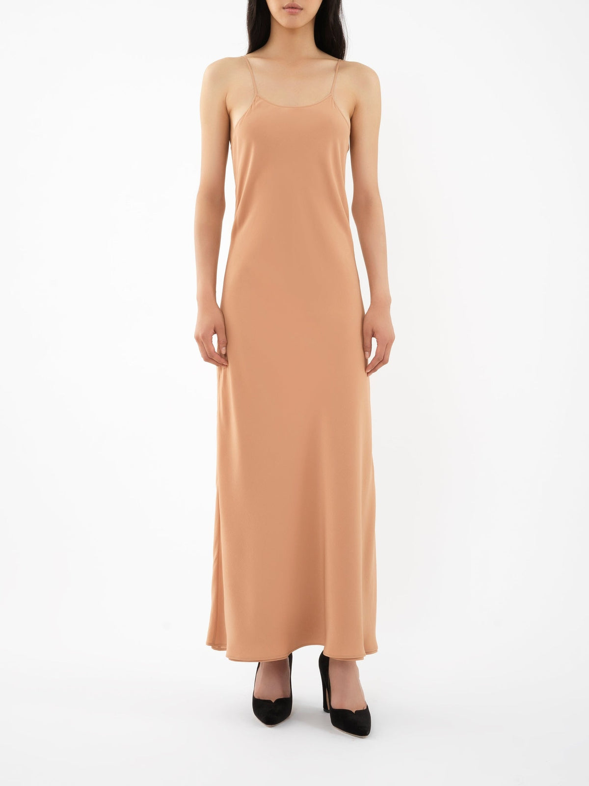 OK PORTE_Robe midi fines bretelles en soie - Cheek