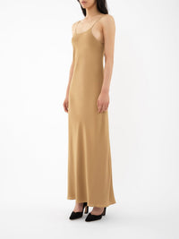 OK PORTE_Robe midi fines bretelles en soie - Seed Brown