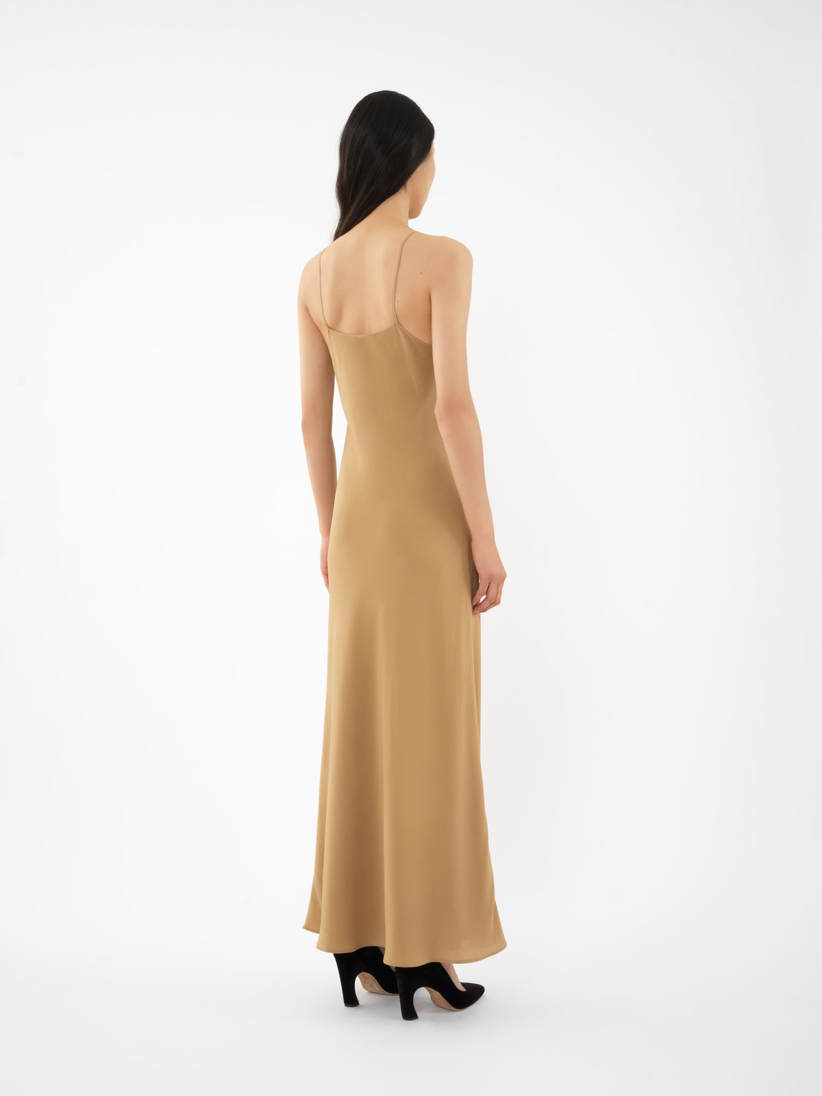 OK PORTE_Robe midi fines bretelles en soie - Seed Brown