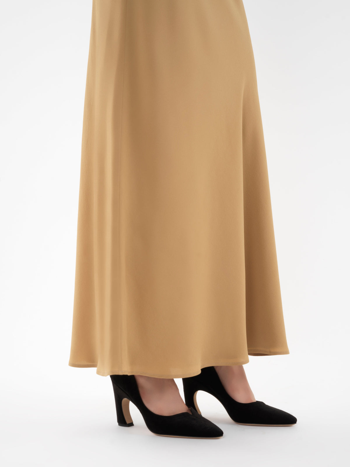 OK PORTE_Robe midi fines bretelles en soie - Seed Brown