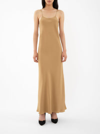 OK PORTE_Robe midi fines bretelles en soie - Seed Brown