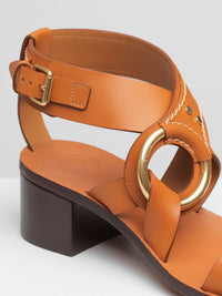 NO PORTE_Sandales à talons Demi en cuir - Cognac Brown