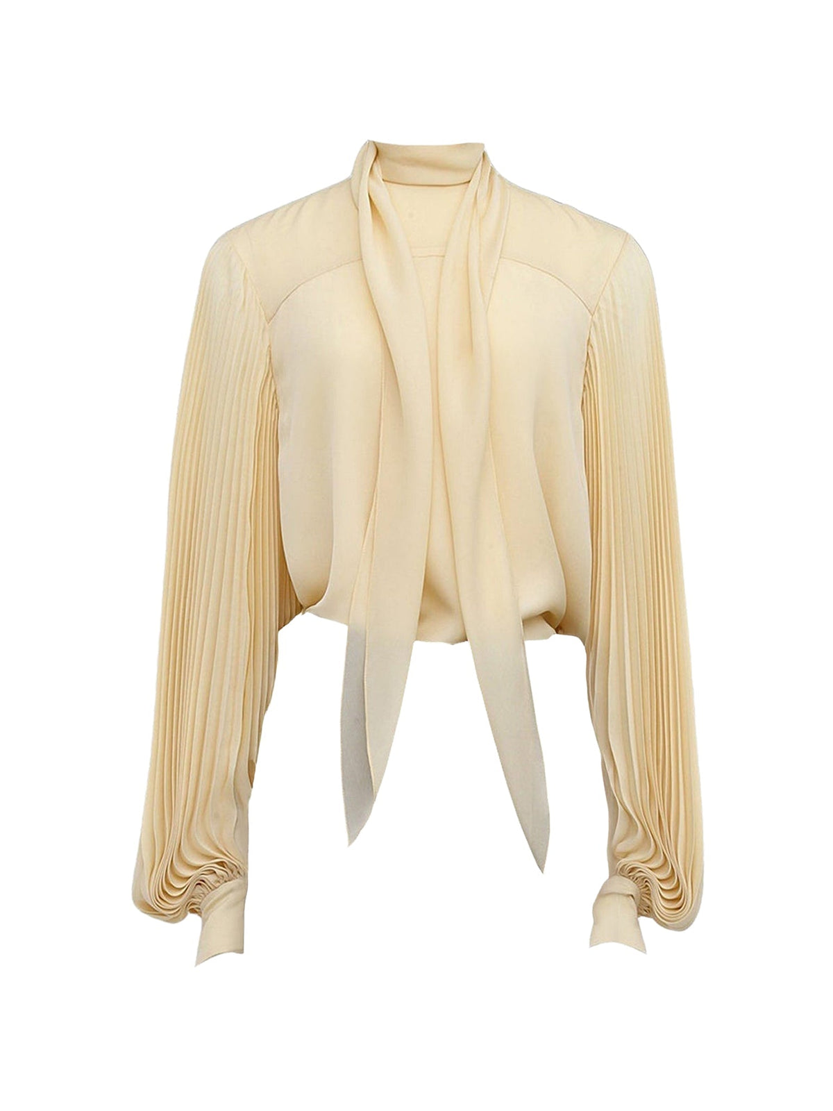 NO PORTE_Blouse à col noué en soie - Wooden Beige