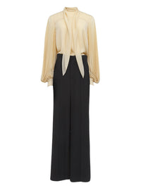 NO PORTE_Blouse à col noué en soie - Wooden Beige