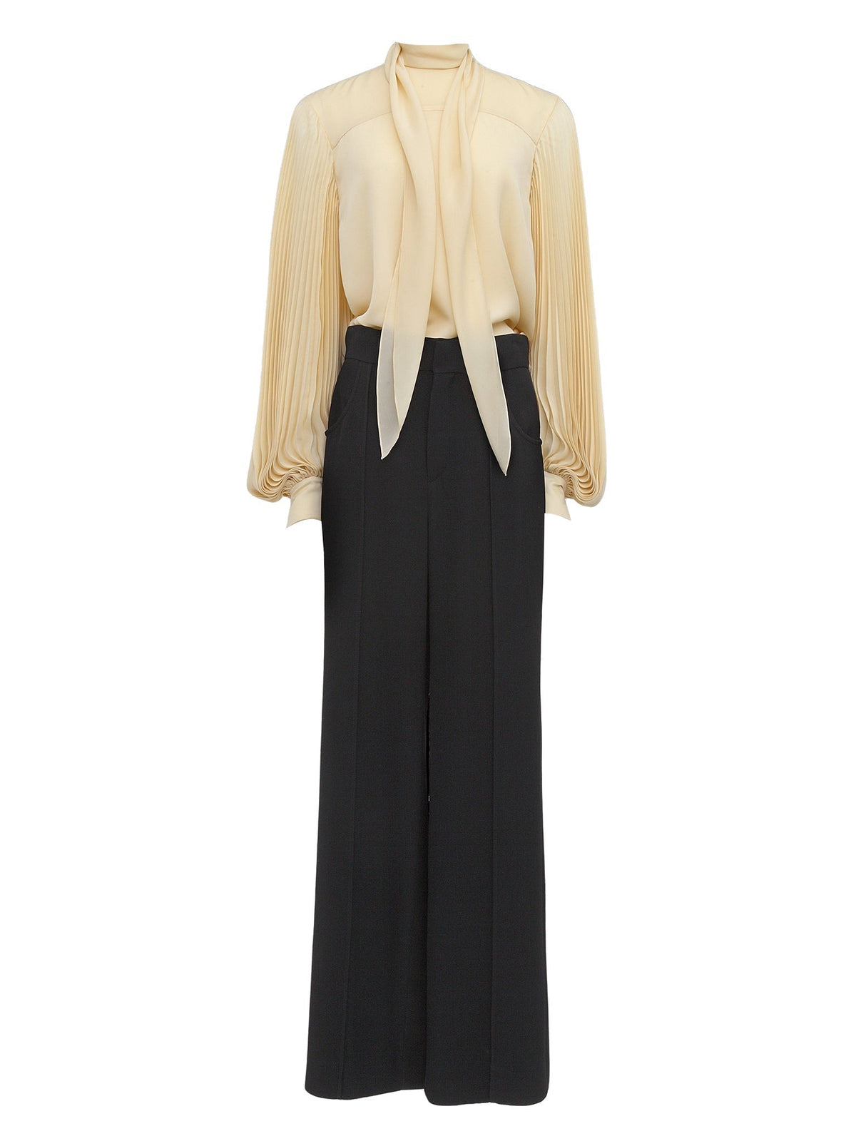 NO PORTE_Blouse à col noué en soie - Wooden Beige
