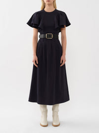 OK PORTE_Blouse volantée sans manches en lin - Ink Navy