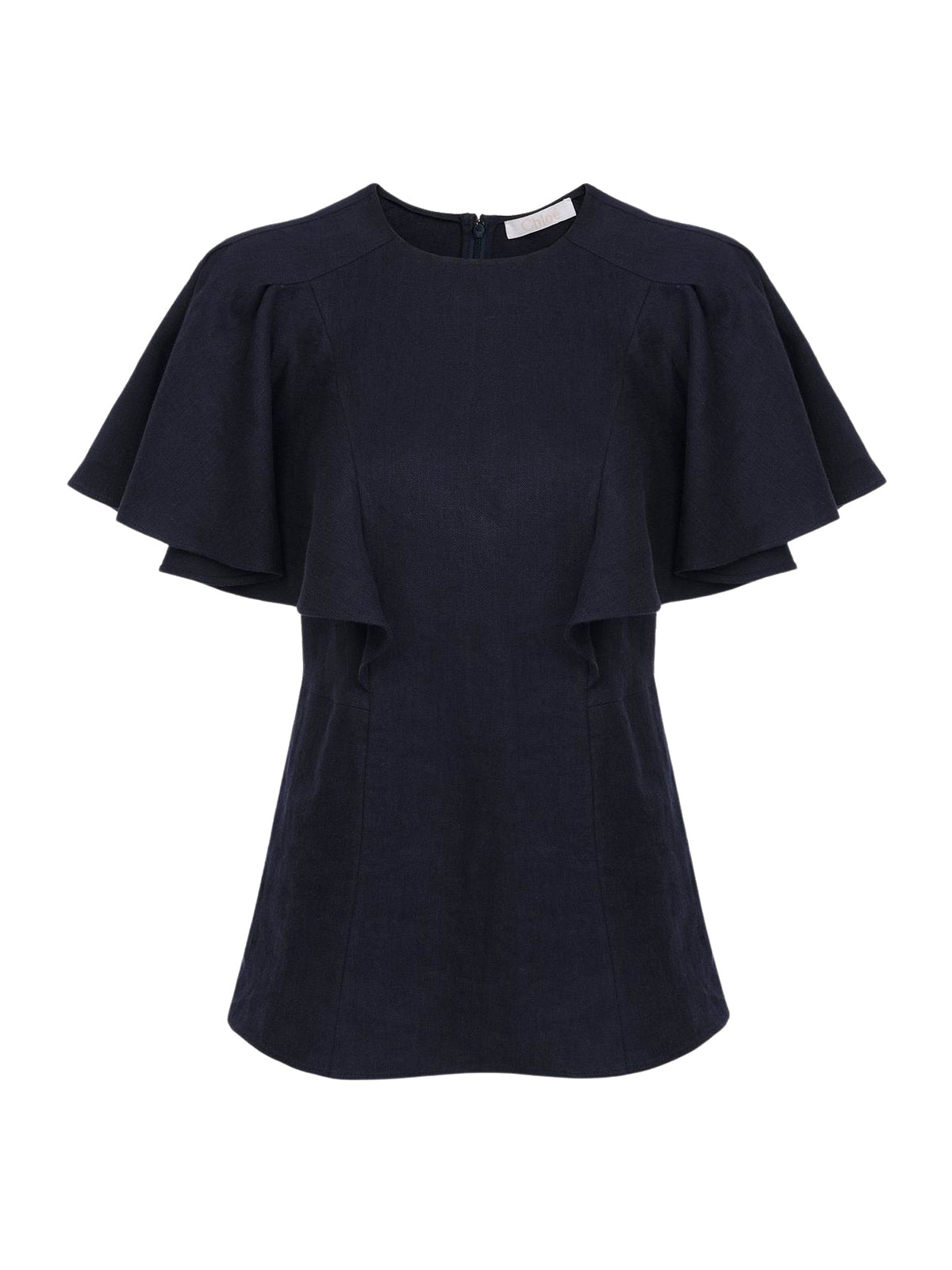 OK PORTE_Blouse volantée sans manches en lin - Ink Navy