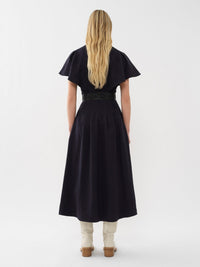 OK PORTE_Blouse volantée sans manches en lin - Ink Navy