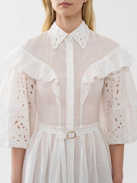 OK PORTE_Robe chemise volantée en lin - Iconic Milk