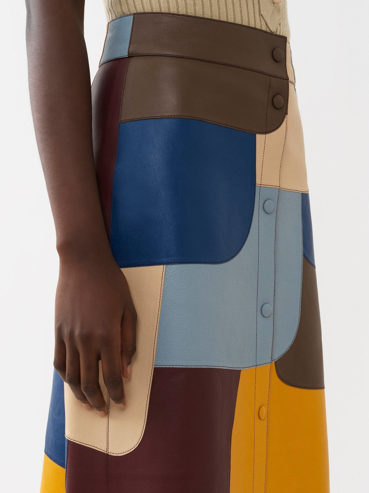 OK PORTE_Jupe longue lacée en cuir - Multicolor