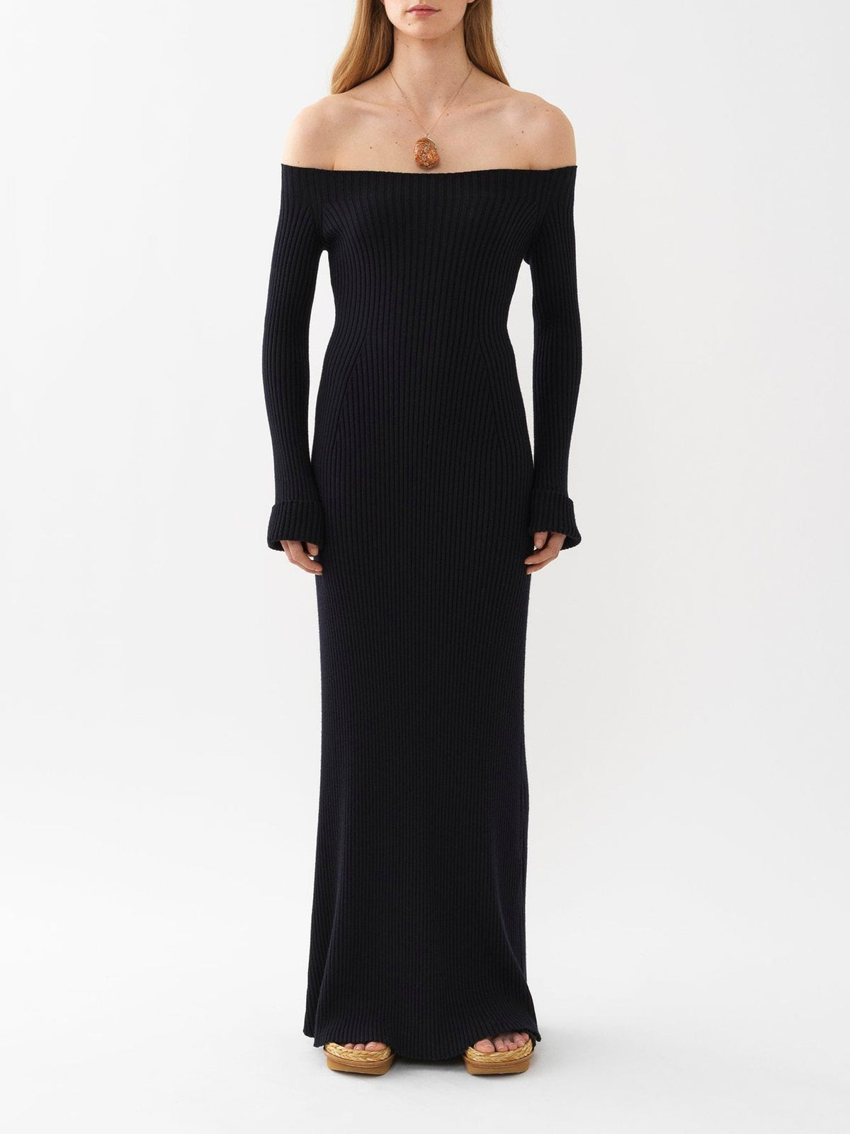 OK PORTE_Robe épaules Nues en laine - Dark Night Blue