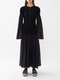 OK PORTE_Robe longue froncée en laine - Ink Navy