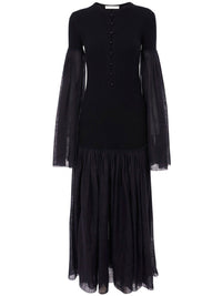 OK PORTE_Robe longue froncée en laine - Ink Navy