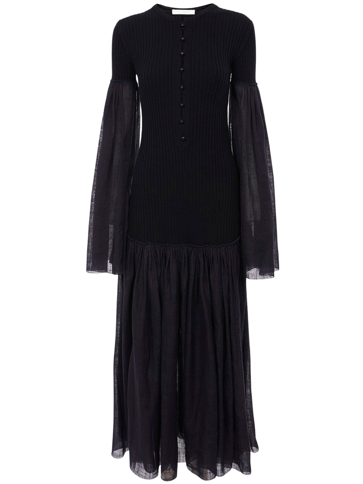 OK PORTE_Robe longue froncée en laine - Ink Navy
