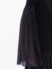 OK PORTE_Robe longue froncée en laine - Ink Navy
