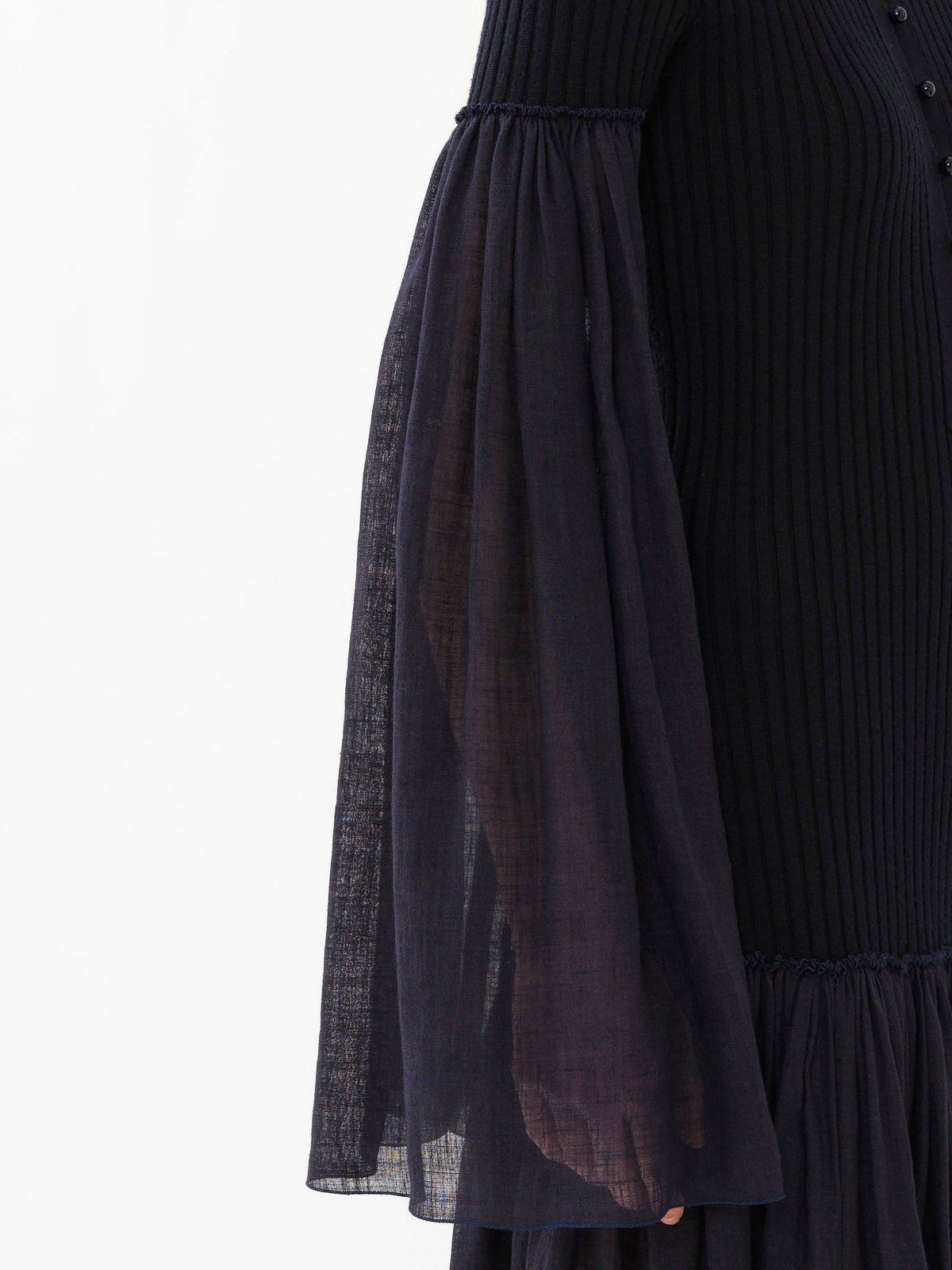 OK PORTE_Robe longue froncée en laine - Ink Navy