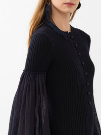 OK PORTE_Robe longue froncée en laine - Ink Navy