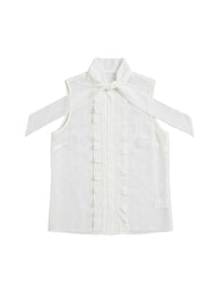 NO PORTE_Blouse sans manches col montant en soie - Iconic Milk