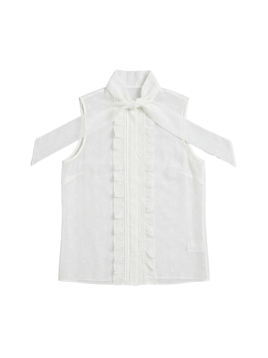 NO PORTE_Blouse sans manches col montant en soie - Iconic Milk